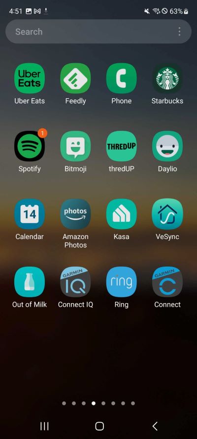 An example of an app drawer arranged by color