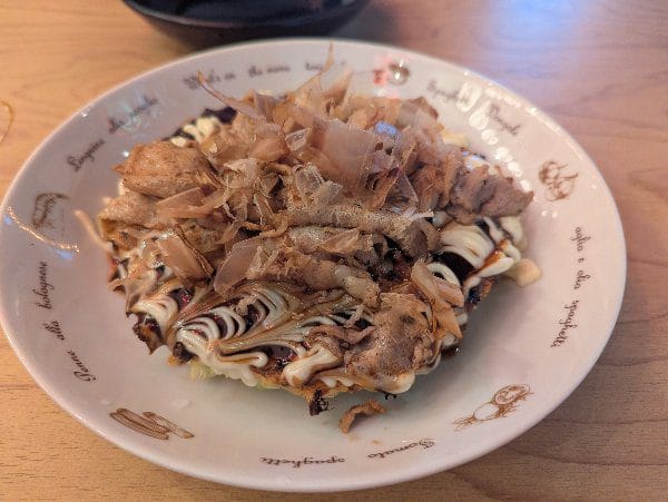 Okonomiyaki in the Shinsekai neighborhood