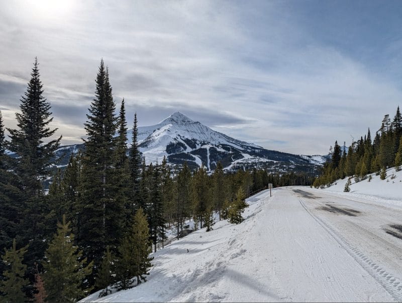 The Lone Mountain from a ski access trail near Big Sky Resort