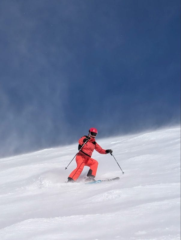 The author skiing down Liberty Bowl at Big Sky Resort